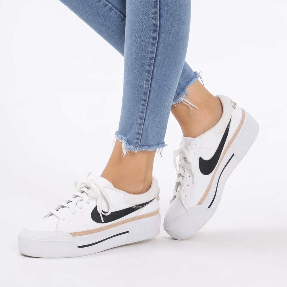 Nike Court Legacy Lift White Black Hemp Platform Sneakers Women's 9